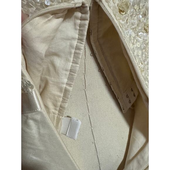 J. Crew | Everlyn Sequined Beaded Ivory Linen Strapless Dress | Size 6 - Picture 9 of 16
